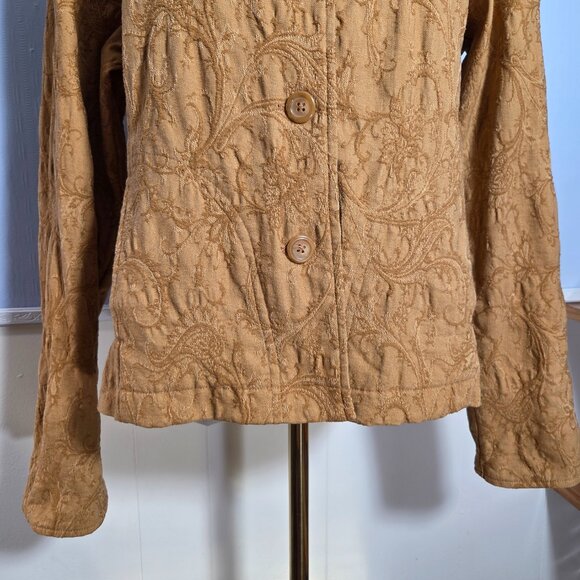 Coldwater Creek Large Petit Golden Tan Textured Paisley Button Up Fall Jacket - Picture 4 of 12